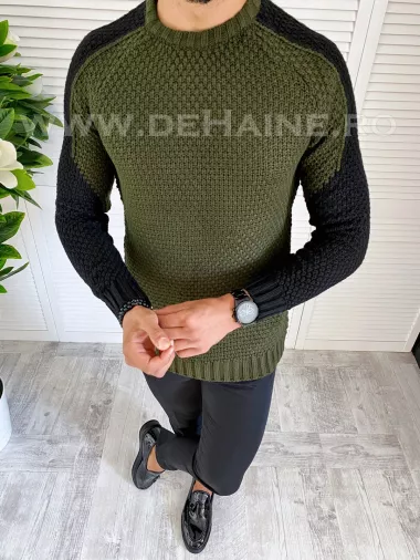 Pulover barbati gros slim fit kaki T3594 5-3